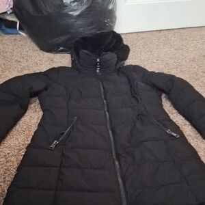 Andrew Marc Black Quilted Hooded Puffer Coat
